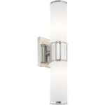 16.5 inch 2 Light Polished Nickel Wall Sconce/ Bathroom Vanity light fixture with White Glass Shade-Lighting LumensWall Sconces