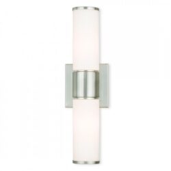 16.5 inch 2 Light Brushed Nickel Wall Sconce/ Bathroom Vanity light fixture with White Glass Shade-Lighting LumensWall Sconces