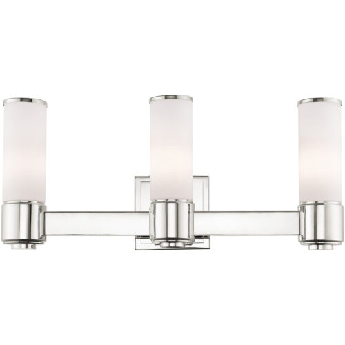 22 inch 3 Light Polished Nickel Wall Sconce/ Bathroom Vanity light fixture with White Glass Shade-Lighting LumensWall Sconces