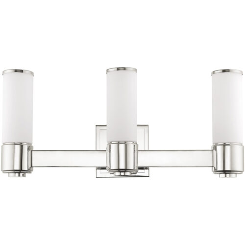 22 inch 3 Light Polished Nickel Wall Sconce/ Bathroom Vanity light fixture with White Glass Shade-Lighting LumensWall Sconces