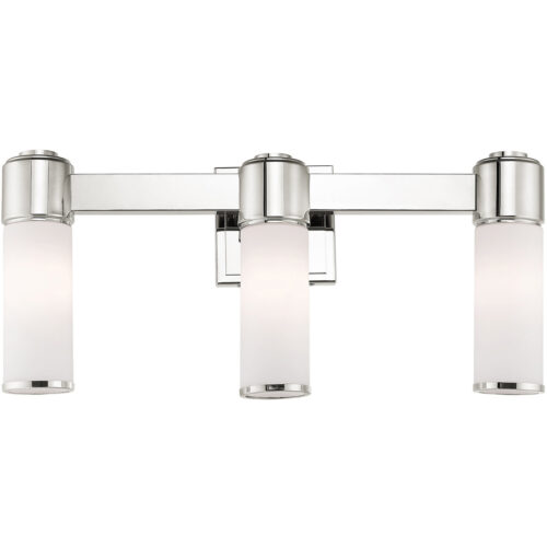 22 inch 3 Light Polished Nickel Wall Sconce/ Bathroom Vanity light fixture with White Glass Shade-Lighting LumensWall Sconces