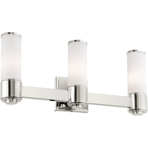 22 inch 3 Light Polished Nickel Wall Sconce/ Bathroom Vanity light fixture with White Glass Shade-Lighting LumensWall Sconces