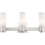 22 inch 3 Light Brushed Nickel Wall Sconce/ Bathroom Vanity light fixture with White Glass Shade-Lighting LumensWall Sconces