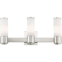 22 inch 3 Light Brushed Nickel Wall Sconce/ Bathroom Vanity light fixture with White Glass Shade-Lighting LumensWall Sconces