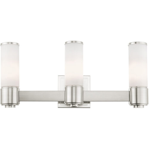 22 inch 3 Light Brushed Nickel Wall Sconce/ Bathroom Vanity light fixture with White Glass Shade-Lighting LumensWall Sconces