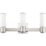 22 inch 3 Light Brushed Nickel Wall Sconce/ Bathroom Vanity light fixture with White Glass Shade-Lighting LumensWall Sconces