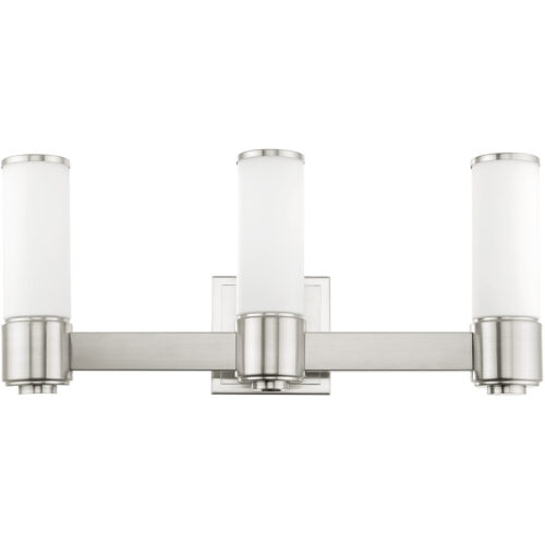 22 inch 3 Light Brushed Nickel Wall Sconce/ Bathroom Vanity light fixture with White Glass Shade-Lighting LumensWall Sconces