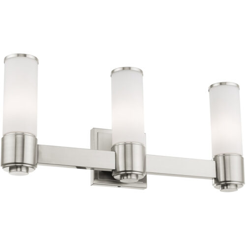 22 inch 3 Light Brushed Nickel Wall Sconce/ Bathroom Vanity light fixture with White Glass Shade-Lighting LumensWall Sconces