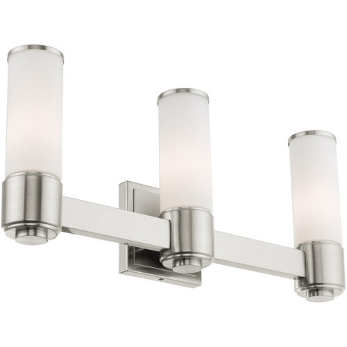 22 inch 3 Light Brushed Nickel Wall Sconce/ Bathroom Vanity light fixture with White Glass Shade-Lighting LumensWall Sconces