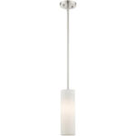 1 Light Brushed Nickel Mini Pendant with Hand Crafted Oatmeal Color Fabric Hardback Shade Shade-Lighting LumensPendant Lights