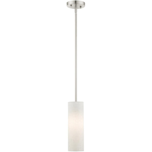 1 Light Brushed Nickel Mini Pendant with Hand Crafted Oatmeal Color Fabric Hardback Shade Shade-Lighting LumensPendant Lights