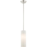 1 Light Brushed Nickel Mini Pendant with Hand Crafted Oatmeal Color Fabric Hardback Shade Shade-Lighting LumensPendant Lights