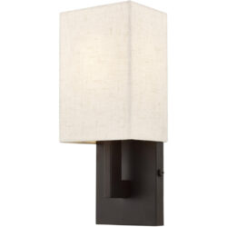 5 inch 1 Light English Bronze Wall Sconce with Hand Crafted Oatmeal Color Fabric Hardback Shade Shade-Lighting LumensWall Sconces