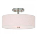 2 Light Brushed Nickel Ceiling Light fixture with Hand Crafted Oatmeal Color Fabric Hardback Shade-Lighting LumensFlush Mount Ceiling Lights