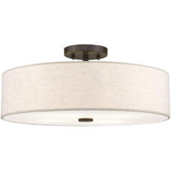 4 Light English Bronze Ceiling Light fixture with Hand Crafted Oatmeal Color Fabric Hardback Shade-Lighting LumensFlush Mount Ceiling Lights