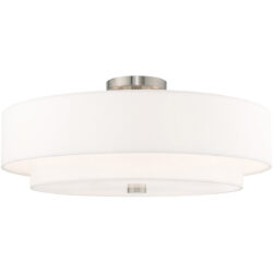 5 Light Brushed Nickel Ceiling Light fixture with Hand Crafted Off-White Fabric Hardback Shade-Lighting LumensFlush Mount Ceiling Lights