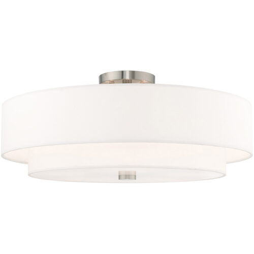 5 Light Brushed Nickel Ceiling Light fixture with Hand Crafted Off-White Fabric Hardback Shade-Lighting LumensFlush Mount Ceiling Lights