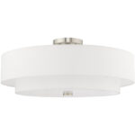 5 Light Brushed Nickel Ceiling Light fixture with Hand Crafted Off-White Fabric Hardback Shade-Lighting LumensFlush Mount Ceiling Lights