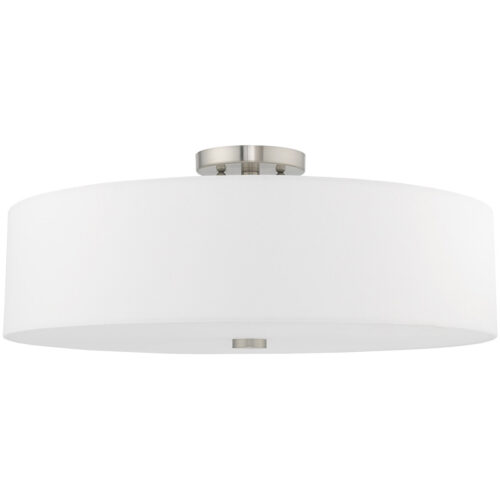 5 Light Brushed Nickel Ceiling Light fixture with Hand Crafted Off-White Fabric Hardback Shade-Lighting LumensFlush Mount Ceiling Lights