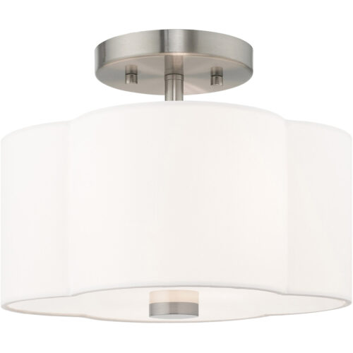 2 Light Brushed Nickel Ceiling Light fixture with Hand Crafted Off-White Fabric Hardback Shade-Lighting LumensFlush Mount Ceiling Lights