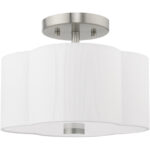 2 Light Brushed Nickel Ceiling Light fixture with Hand Crafted Off-White Fabric Hardback Shade-Lighting LumensFlush Mount Ceiling Lights