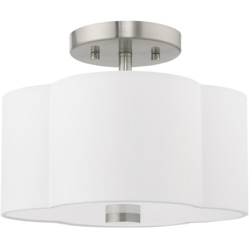 2 Light Brushed Nickel Ceiling Light fixture with Hand Crafted Off-White Fabric Hardback Shade-Lighting LumensFlush Mount Ceiling Lights