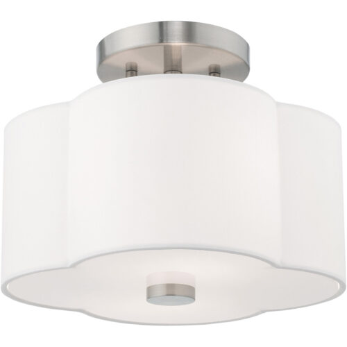 2 Light Brushed Nickel Ceiling Light fixture with Hand Crafted Off-White Fabric Hardback Shade-Lighting LumensFlush Mount Ceiling Lights