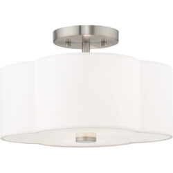 2 Light Brushed Nickel Ceiling Light fixture with Hand Crafted Off-White Fabric Hardback Shade-Lighting LumensFlush Mount Ceiling Lights