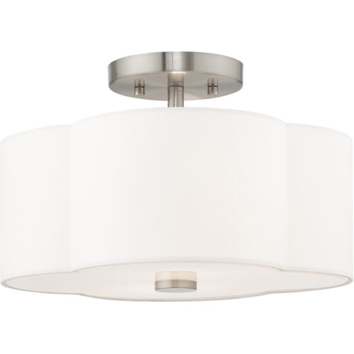 2 Light Brushed Nickel Ceiling Light fixture with Hand Crafted Off-White Fabric Hardback Shade-Lighting LumensFlush Mount Ceiling Lights