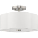 2 Light Brushed Nickel Ceiling Light fixture with Hand Crafted Off-White Fabric Hardback Shade-Lighting LumensFlush Mount Ceiling Lights