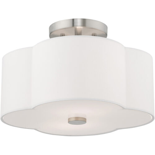 2 Light Brushed Nickel Ceiling Light fixture with Hand Crafted Off-White Fabric Hardback Shade-Lighting LumensFlush Mount Ceiling Lights