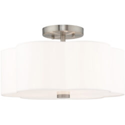 3 Light Brushed Nickel Ceiling Light fixture with Hand Crafted Off-White Fabric Hardback Shade-Lighting LumensFlush Mount Ceiling Lights