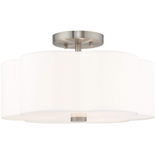 3 Light Brushed Nickel Ceiling Light fixture with Hand Crafted Off-White Fabric Hardback Shade-Lighting LumensFlush Mount Ceiling Lights