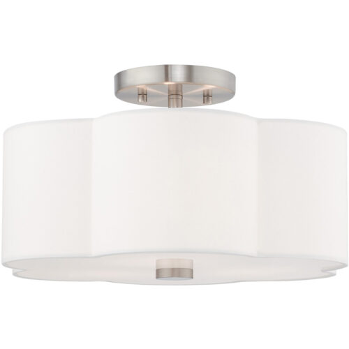 3 Light Brushed Nickel Ceiling Light fixture with Hand Crafted Off-White Fabric Hardback Shade-Lighting LumensFlush Mount Ceiling Lights