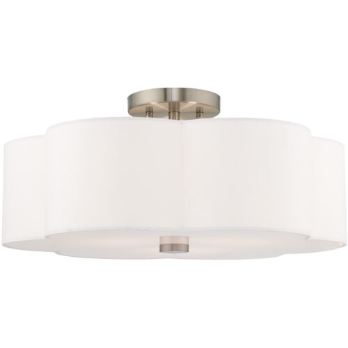 3 Light Brushed Nickel Ceiling Light fixture with Hand Crafted Off-White Fabric Hardback Shade-Lighting LumensFlush Mount Ceiling Lights