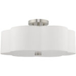 3 Light Brushed Nickel Ceiling Light fixture with Hand Crafted Off-White Fabric Hardback Shade-Lighting LumensFlush Mount Ceiling Lights