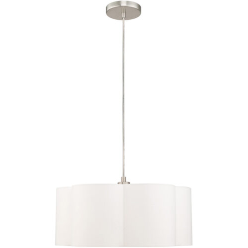 1 Light Brushed Nickel Pendant light Hanging Light Fixture with Hand Crafted Off-White Fabric Hardback Shade-Lighting LumensPendant Lights