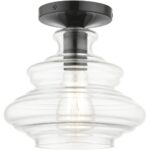 52830-68 1 Light Shiny Black Semi-Flush with Chrome Finish Accents-Lighting LumensSemi Flush