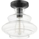 52830-68 1 Light Shiny Black Semi-Flush with Chrome Finish Accents-Lighting LumensSemi Flush