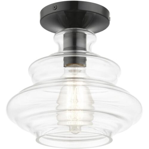 52830-68 1 Light Shiny Black Semi-Flush with Chrome Finish Accents-Lighting LumensSemi Flush