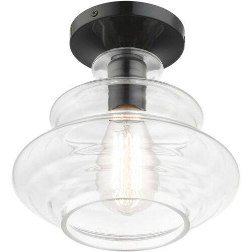 52830-68 1 Light Shiny Black Semi-Flush with Chrome Finish Accents-Lighting LumensSemi Flush