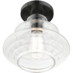 52830-68 1 Light Shiny Black Semi-Flush with Chrome Finish Accents-Lighting LumensSemi Flush