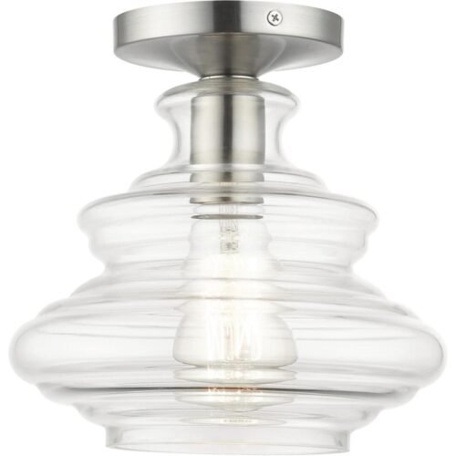 52830-91 1 Light Brushed Nickel Semi-Flush with Chrome Finish Accents-Lighting LumensSemi Flush