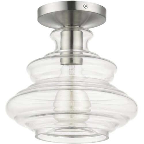 52830-91 1 Light Brushed Nickel Semi-Flush with Chrome Finish Accents-Lighting LumensSemi Flush