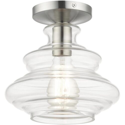 52830-91 1 Light Brushed Nickel Semi-Flush with Chrome Finish Accents-Lighting LumensSemi Flush