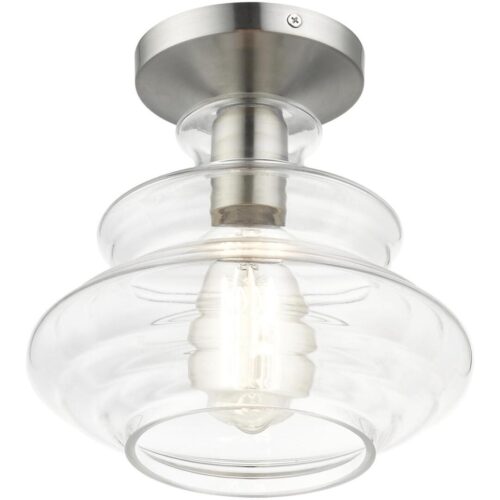 52830-91 1 Light Brushed Nickel Semi-Flush with Chrome Finish Accents-Lighting LumensSemi Flush