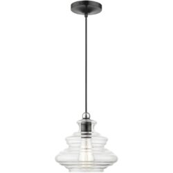 52831-68 1 Light Shiny Black Pendant with Chrome Finish Accents-Lighting LumensPendant Lights