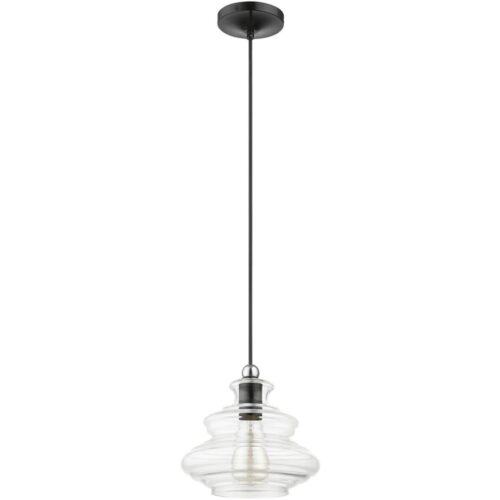 52831-68 1 Light Shiny Black Pendant with Chrome Finish Accents-Lighting LumensPendant Lights