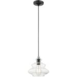 52831-68 1 Light Shiny Black Pendant with Chrome Finish Accents-Lighting LumensPendant Lights