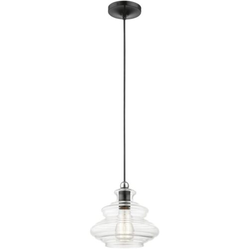 52831-68 1 Light Shiny Black Pendant with Chrome Finish Accents-Lighting LumensPendant Lights